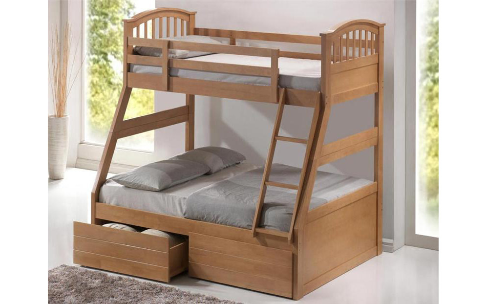 Three Sleeper Wooden Bunk Bed, Double,