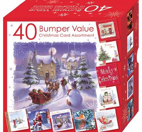 Christmas Cards - Bumper Box 40 Assorted Xmas Cards - 10 Designs Cute & Traditional