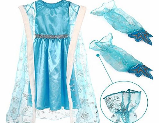 CoastCloud Blue Princess Elsa Anna Style Girl Dress Coronation Dress Up Cosplay Skirt For Girls Kids Child XXL/140 7-8 Years