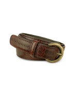 Womenand#39;s Brown Croco Stamped Italian Leather Belt
