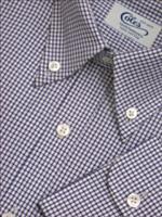 Coles Blue Navy Mini Check Handmade Button Cuff Shirt