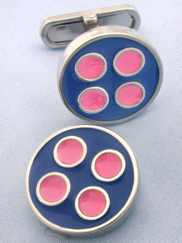 Coles Navy and Pink Button Cufflinks