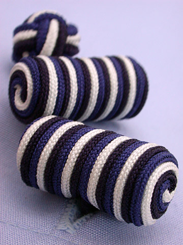 Navy White and Blue Knotted Barrel Cufflinks