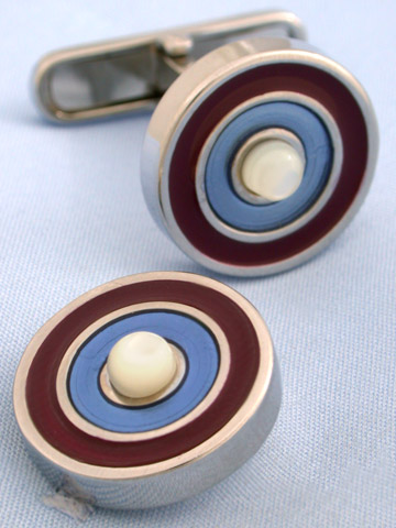 Coles Red Blue and Mother of Pearl Target Cufflinks
