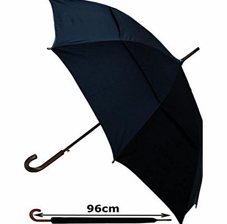 COLLAR AND CUFFS LONDON - Windproof StormProtector Walking Umbrella - 122cm Vented Canopy - Highly Engineered to Combat Inversion Damage - Automatic Open - Traditional Wooden Hook Handle - Strong - Bl