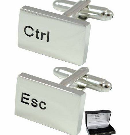 COLLAR AND CUFFS LONDON  - Stylish Ctrl Esc Computer Keyboard Executive Cufflinks - High Quality Solid Brass - Rhodium Plated - Silver Colour - IT PC Key - Presentation Gift Box Included
