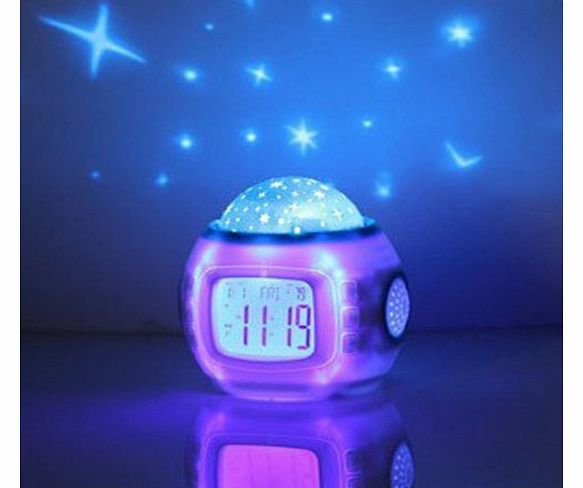 Children Room Sky Star Night Light Projector Lamp Bedroom Alarm Clock W/music