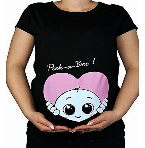 Colour Fashion Maternity Pregnancy 10 - 20 Cotton Heart Peek a boo Top Tunic T-Shirt Black Teal Violet (Medium, Black)