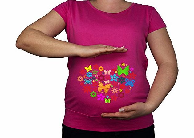 Colour Fashion Maternity Pregnancy size 10 - 20 Butterfly Heart Love Print Top Tunic T-Shirt (L, Pink)