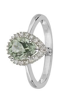 9ct Gold Green Amethyst and Diamond Ring