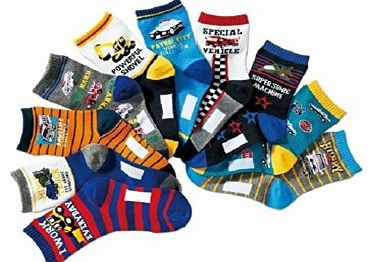 Colourful Baby World Boys Kids Children Toddlers 10-Pack Trainer Socks CARS Set B (UK Kids Size 6 to 10)