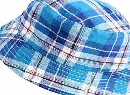 Colourful Baby World Kids Boys Cotton Sun Hat Bucket COLOURFUL RED BLUE GREEN CHECKED Age 5 6 7 8 (AGE 5-7, BLUE)