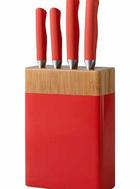 4 Piece Knife Block Set - Poppy Red