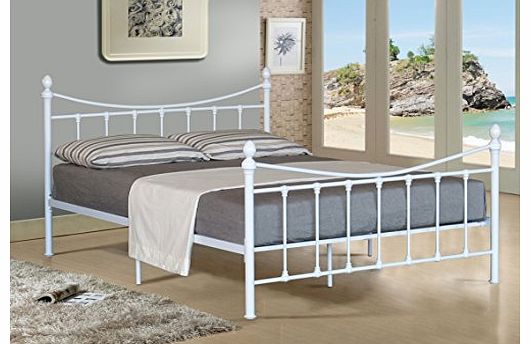 Comfy Living 4FT6 DOUBLE METAL BED FRAME BEDSTEAD IN WHITE WITH KERRI MATTRESS