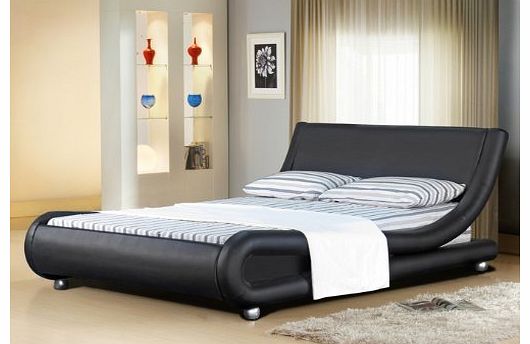 4ft6 Italian Designer Faux Leather Double Mallorca Bed Frame in BLACK