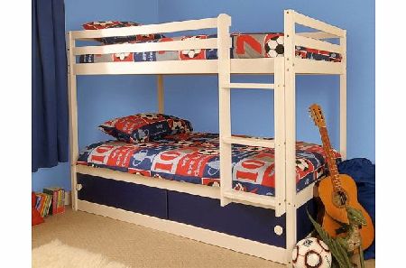 Boys Slide Storage White Wooden Bunk Bed with Blue Sliding Doors with Mattresses
