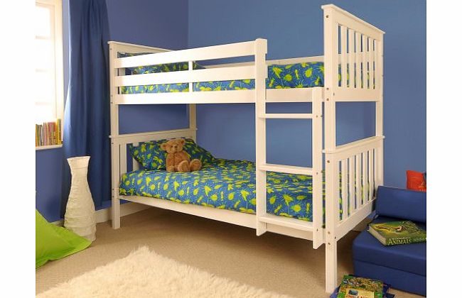 Comfy Living Premium Pine Bunk Bed with a White Finish with Mattresses INCLUDED
