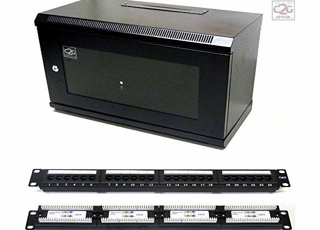 Comms2Go 6U 300mm Black Wall Rack Network Cabinet   Cat 6 Patch Panel