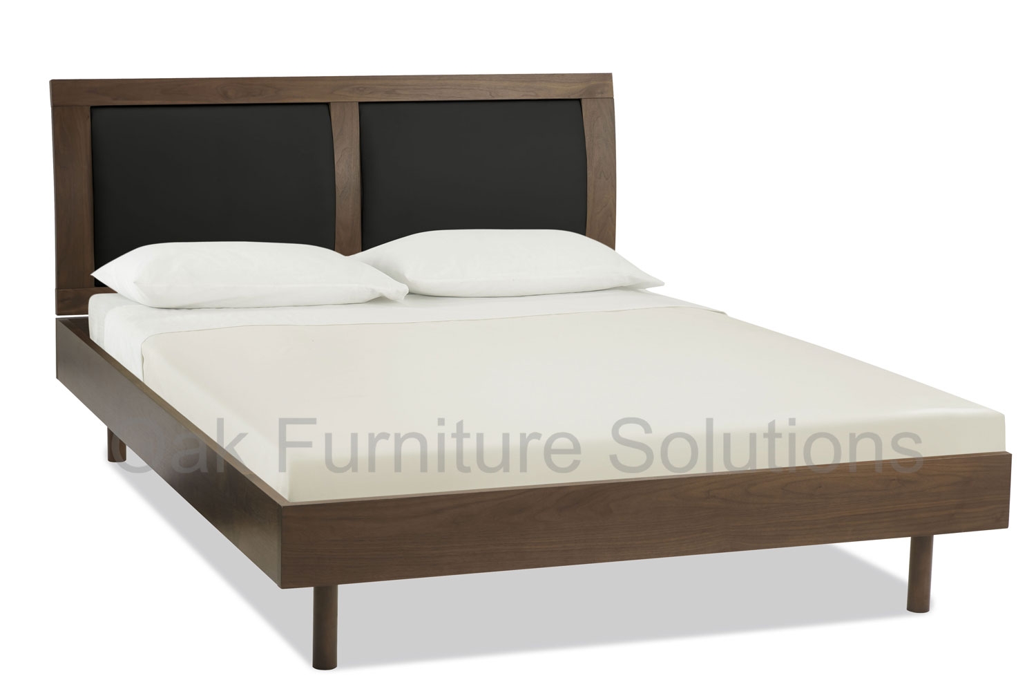 Como Walnut Bedstead with black leather panels -