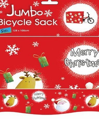 Merry Christmas, Santa Claus & Rudolph Design Jumbo Bicycle / Bike Sack (Gift Bag) For Children Approx 128X100Cm with Gift Tags
