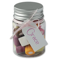 Confetti Kiddies filled favour jar with Dolly mixture