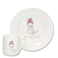 Confetti look at me pink plate & mug set