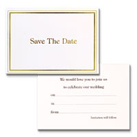 Confetti save the date invitations with a gold trim