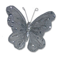 Silver large sheer sequin glitter butterfly (x6)