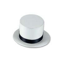 Confetti Top hat white/black ribbon pk of 10