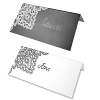 White and black lace corner place card pk of 10