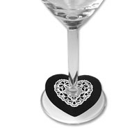 Confetti White and black lace heart glass stem place card pk of 10