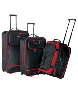 3 Piece Black and Red EVA Luggage Set