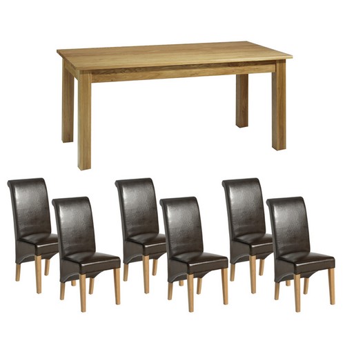 Contemporary  Oak Range Contemporary Oak Dining Set (180cm   6 Leather