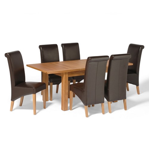 Contemporary Oak Small Dining Set with 6 Leather