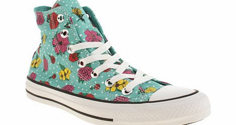 Converse Turquoise Floral Polka Dot Hi Trainers