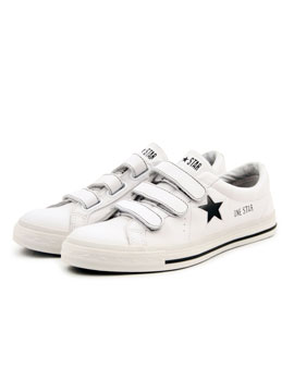 White/Black One Star Leather 3 Strap Velcro Ox Trainer