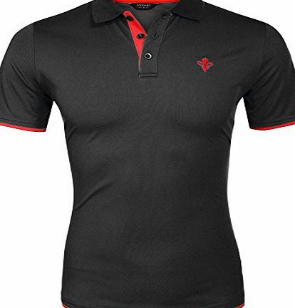 Coofandy Mens Casual Short Sleeve T-shirt Contrast Color Polo Shirts (Large, Black)