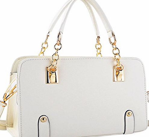 Coofit Fashion Ladies Chain Handbag Square Candy Color Vintage Leather Totes White