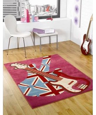 Girls Rock pink guitar rug, 120x160cm. Retro UK MAINLAND POSTAGE ONLY
