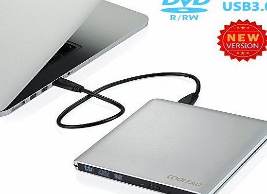 COOLEAD Ultra Slim External USB 3.0 Aluminum CD RW/DVD RW/CD ROM/DVD ROM Writer Burner for Apple Macbook Pro Air iMAC and other laptops/desktops (B Version Silver)