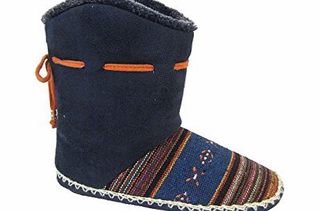 Coolers Ladies Cooler Knitted Vamp And Microsuede Snugg Slipper Boot 080 UK 7-8 Navy