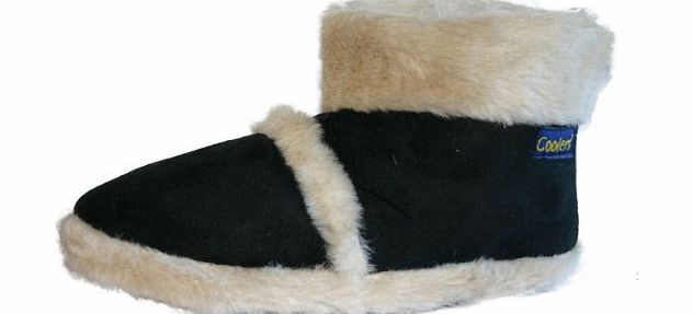 Coolers Ladies Coolers Furry Ankle Boot Bootee Slippers Sizes 3 - 8 (Large UK 7/8, Black)