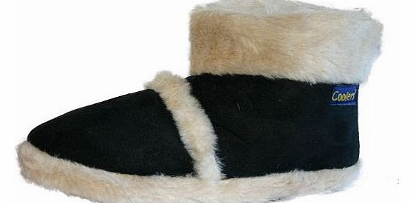 Ladies Coolers Furry Ankle Boot Bootee Slippers Sizes 3 - 8 (Small UK 3-4, Black)