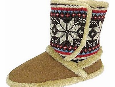 Ladies Coolers Furry Fold Down Boot Slippers Sizes 3 - 8 (Large UK 7-8, Tan)