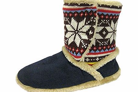 Coolers Ladies Coolers Furry Fold Down Boot Slippers Sizes 3 - 8 (Small UK 3-4, Navy)