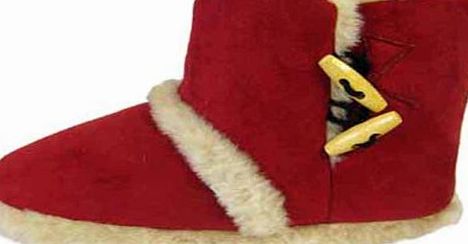 Coolers New Ladies Coolers Branded FUR LINED Microsuede Textile Upper 2 Toggle Closure Fluffy Lined Snugg Mid Calf Boot Slipper 322. UK7-8 Red