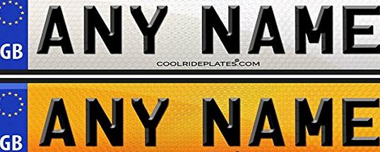 Coolrideplates 15cm x 4cm Kids Personalised Number Plates (x2, 1 front amp; 1 rear) Self-Adhesive Stickers For Ride-on Cars, Bikes, Bedroom Doors... *SIMPLY ADD A GIFT MESSAGE WITH THE NAME REQUIRED
