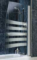 Coram Frameless Sail Bath Screen - White Frame - Striped Glass