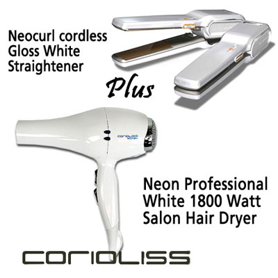 White Neocurl Cordless Straightener + White Neon