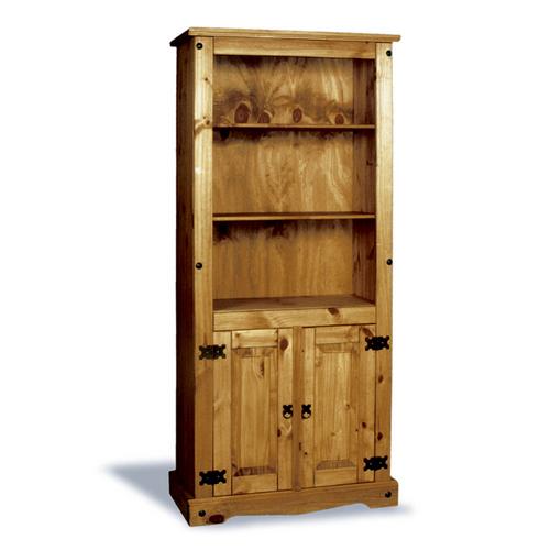 Dark Corona Pine Bookcase with Two Doors